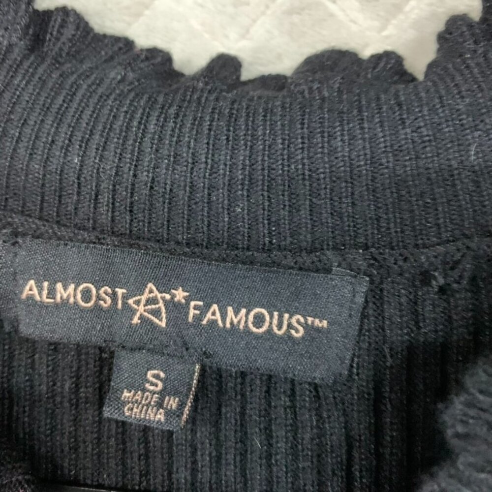 Almost Famous Womens S Sweater Black Ribbed Sheer Long Puff Sleeve Cabin Cottage - Picture 5 of 16